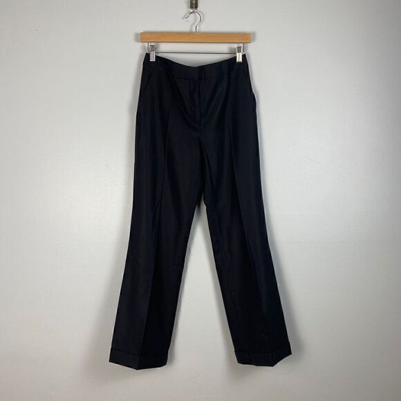 Max Mara Wide Leg Wool Cuffed Hem Black Trouser Pants - Picture 1 of 4